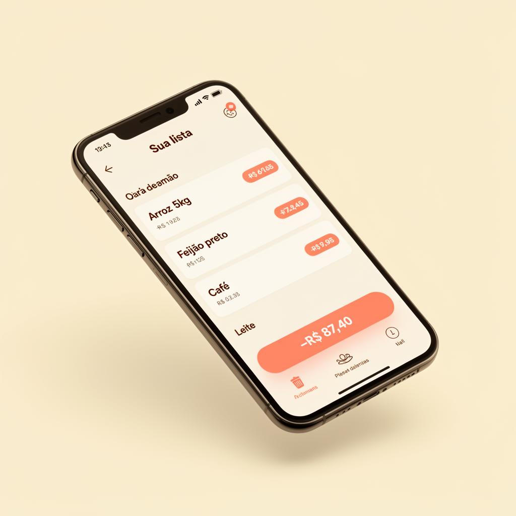 App da dani mostrando lista de compras com preços comparados